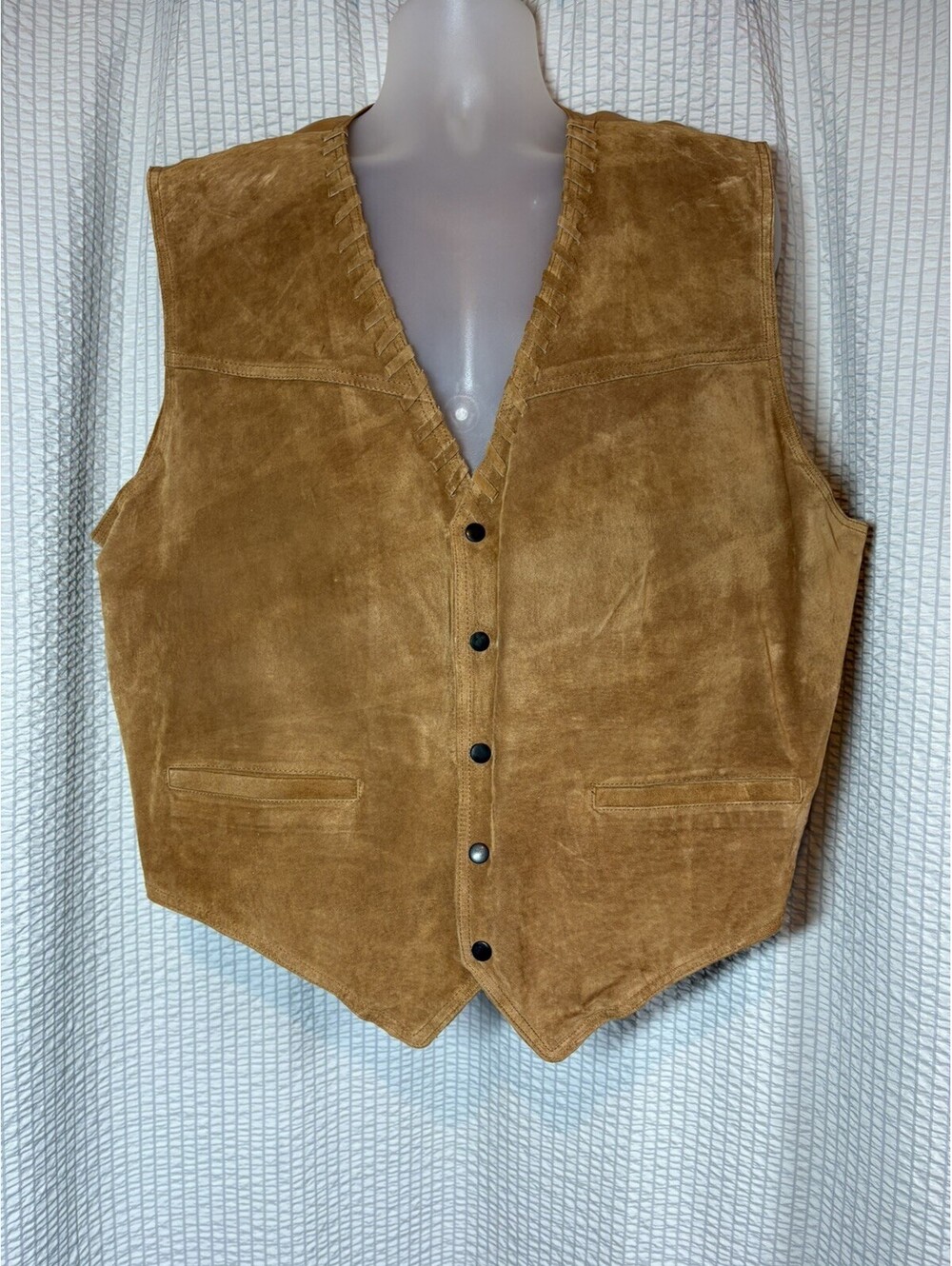 YS Pointe 70 Mens XL Tan Suede Vest Genuine Leather Western Cowboy Snap Front